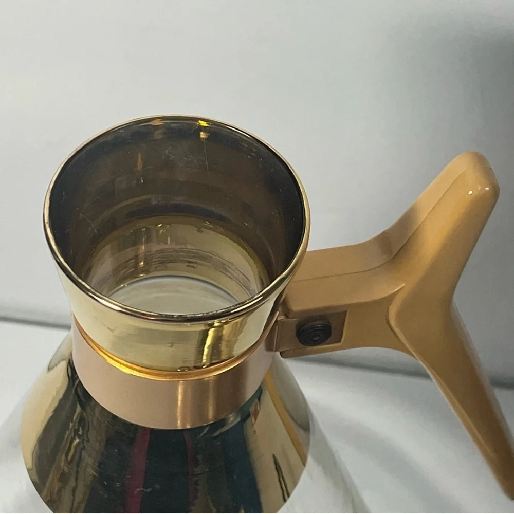 Inland‎ Brass Gold Glass Coffee Pot Carafe Candle Warmer Stand with Cork Stopper